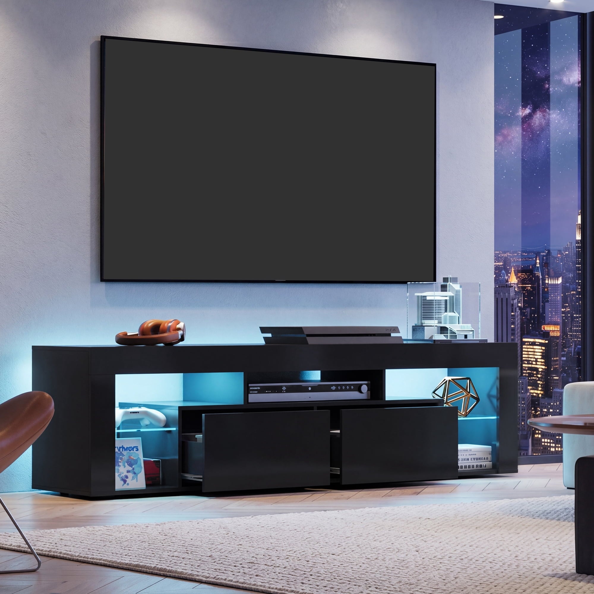 GALAXHERO TV Stand 63 Inch Entertainment Center Modern TV Console Table with 2 Drawers for Living Room, LED TV Stand for 60 to 70 Inch TV