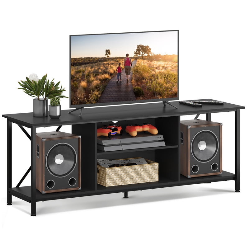 GALAXHERO TV Stand for 65 Inch TVs, 55" Rustic Industrial TV Console with Open Shelf, Entertainment Center for Living Room & Bedroom, Media Storage Cabinet, Rustic Brown