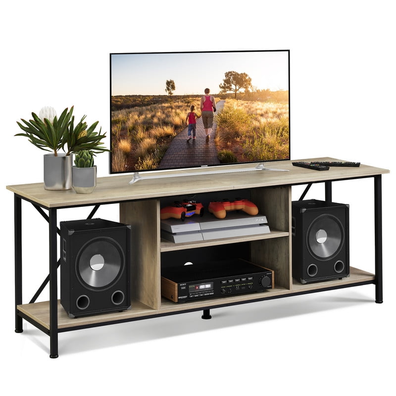 GALAXHERO TV Stand for 65 Inch TVs, 55" Rustic Industrial TV Console with Open Shelf, Entertainment Center for Living Room & Bedroom, Media Storage Cabinet, Rustic Brown