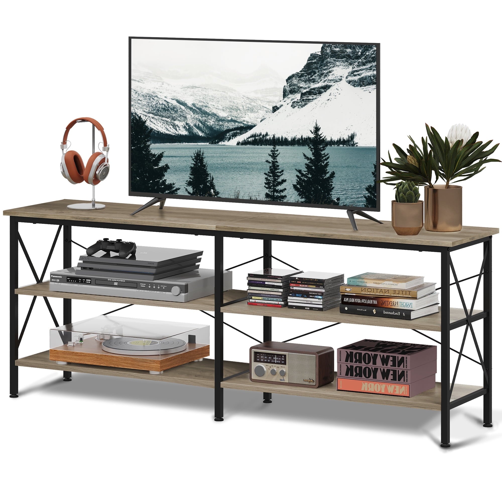 GALAXHERO TV Stand for 70 Inch TV 63" Entertainment Center with 3-Tier Storage Shelves, Media TV Console Cabinet for Living Room Bedroom Farmhouse TV Table