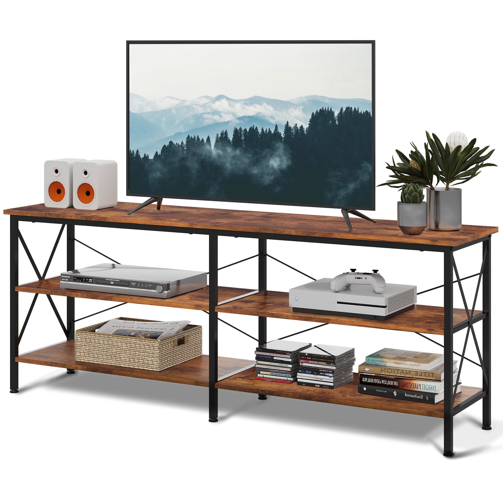 GALAXHERO TV Stand for 70 Inch TV 63" Entertainment Center with 3-Tier Storage Shelves, Media TV Console Cabinet for Living Room Bedroom Farmhouse TV Table