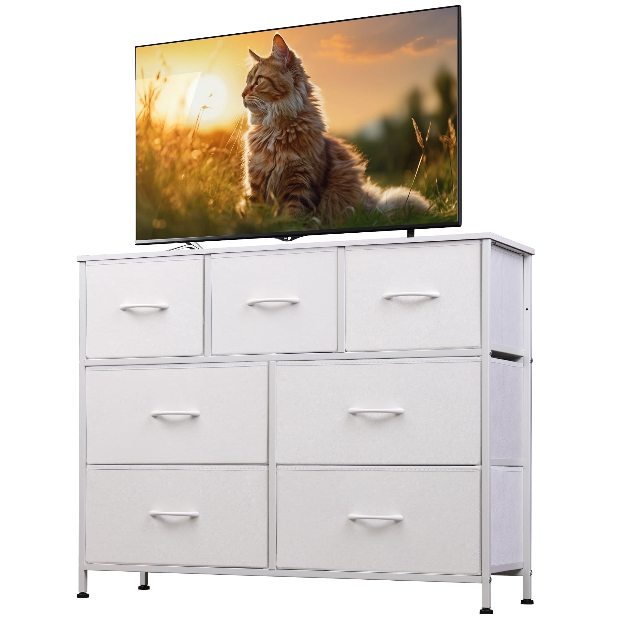 GALAXHERO 7 Drawer Dresser, TV Stands for 45" TV, Chest of Drawers with Fabric Bin for Bedroom, Living Room, Entryway,