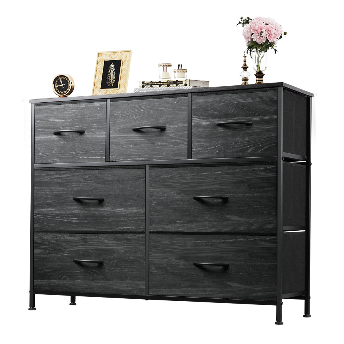 GALAXHERO 7 Drawer Dresser, TV Stands for 45" TV, Chest of Drawers with Fabric Bin for Bedroom, Living Room, Entryway