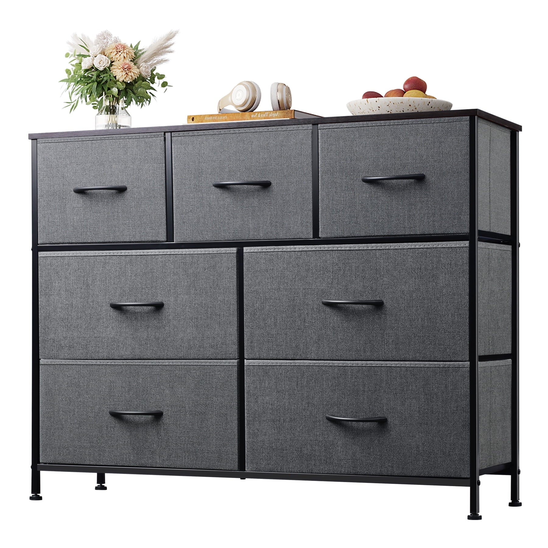 GALAXHERO 7 Drawer Dresser, TV Stands for 45" TV, Wide Dresser with Fabric Bin for Bedroom, Living Room