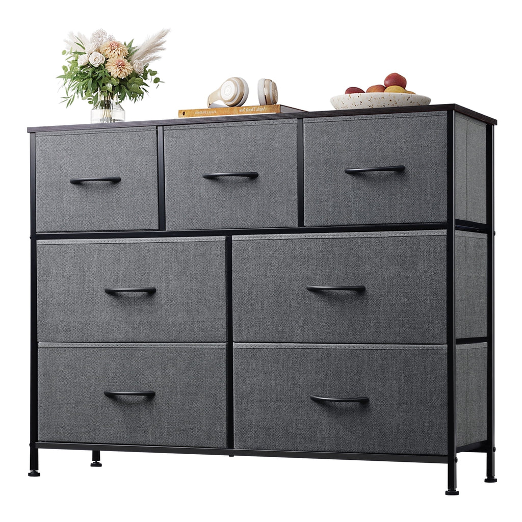 GALAXHERO 7 Drawer Dresser, TV Stands for 45" TV, Chest of Drawers with Fabric Bin for Bedroom, Living Room, Entryway