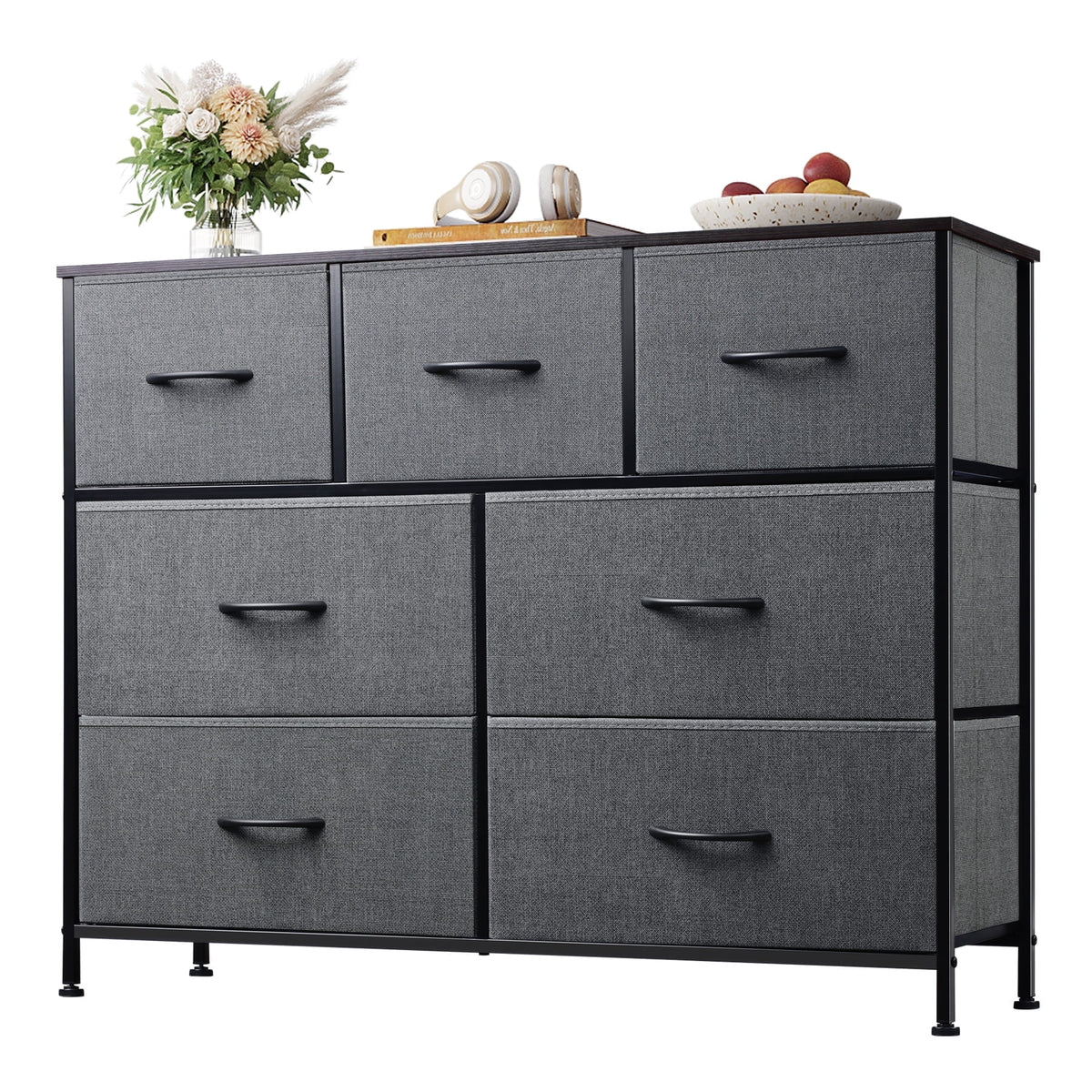 GALAXHERO 7 Drawer Dresser, TV Stands for 45" TV, Chest of Drawers with Fabric Bin for Bedroom, Living Room, Entryway