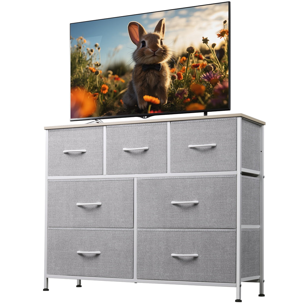GALAXHERO 7 Drawer Dresser, TV Stands for 45" TV, Chest of Drawers with Fabric Bin for Bedroom, Living Room, Entryway