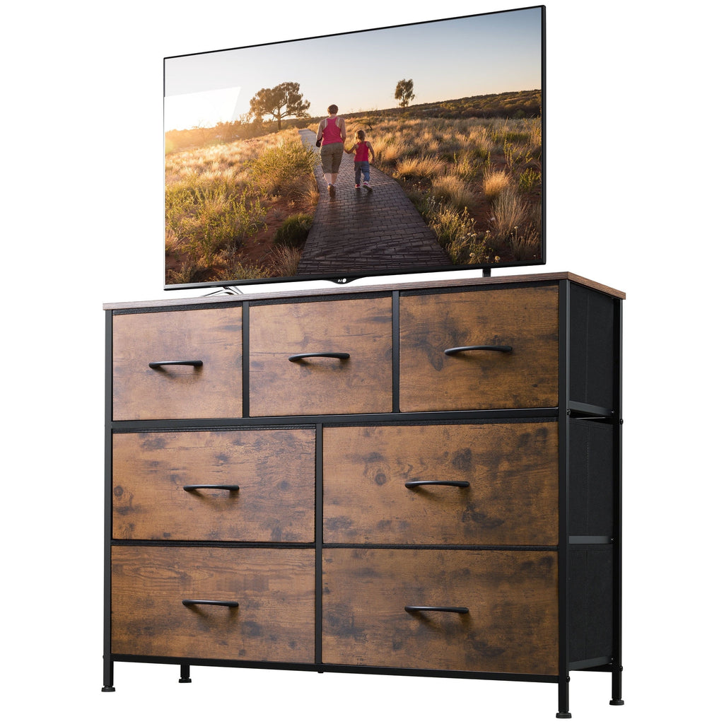 GALAXHERO 7 Drawer Dresser, TV Stands for 45" TV, Wide Dresser with Fabric Bin for Bedroom, Living Room