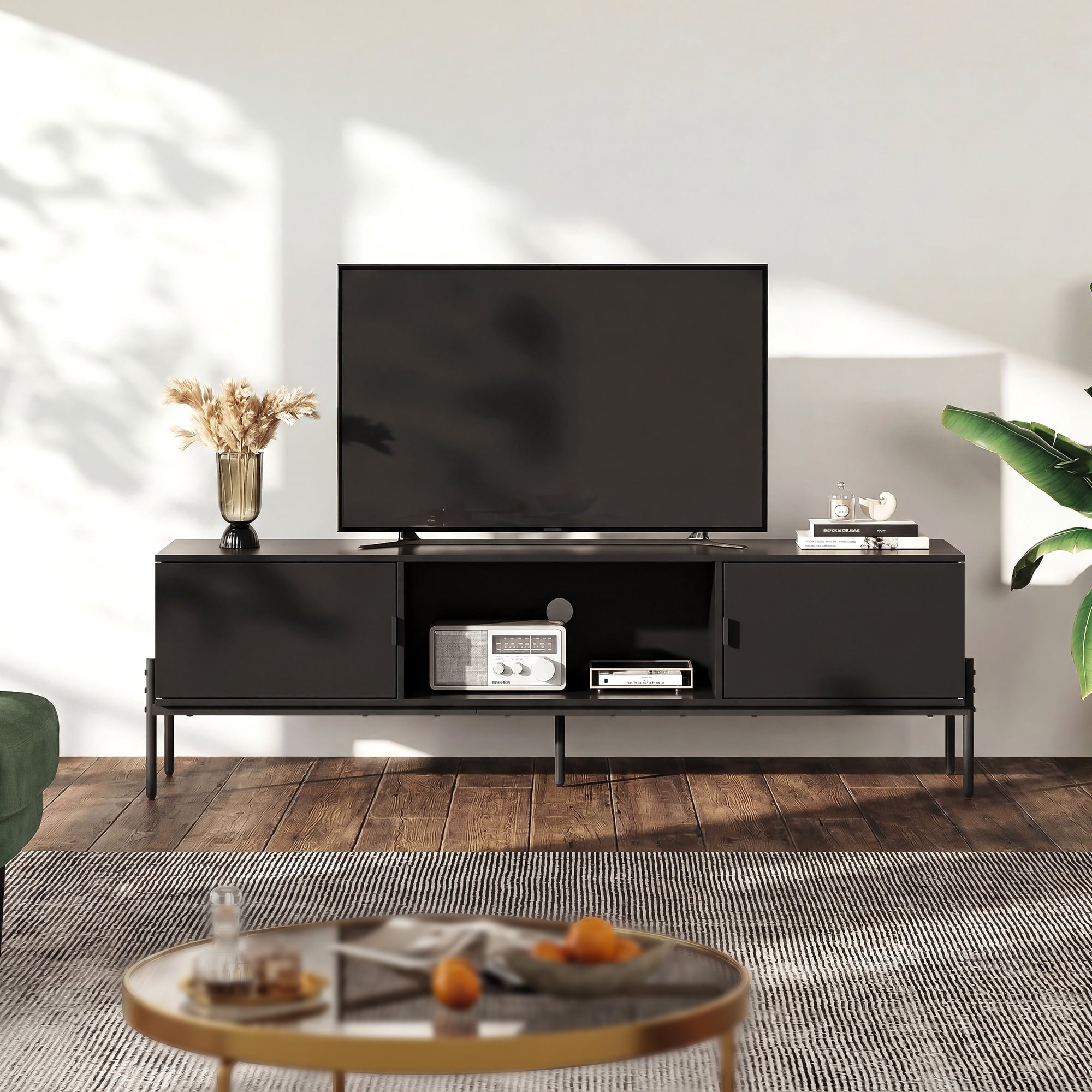 GALAXHERO TV Stand Modern Entertainment Center with Storage Cabinets and Metal Legs for Bedroom and Living Room, TV Console, 65 Inch