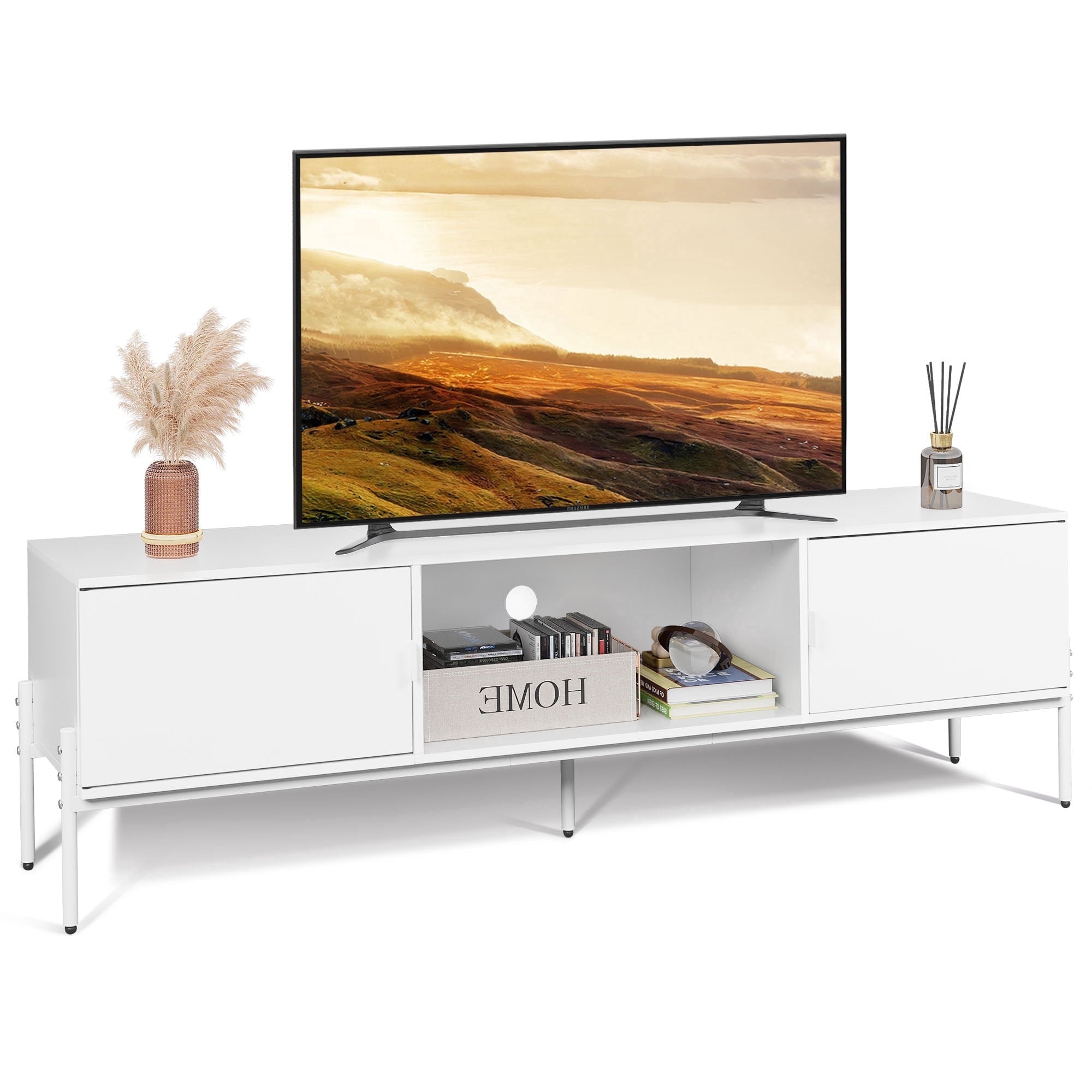 GALAXHERO TV Stand Modern Entertainment Center with Storage Cabinets and Metal Legs for Bedroom and Living Room, TV Console, 65 Inch