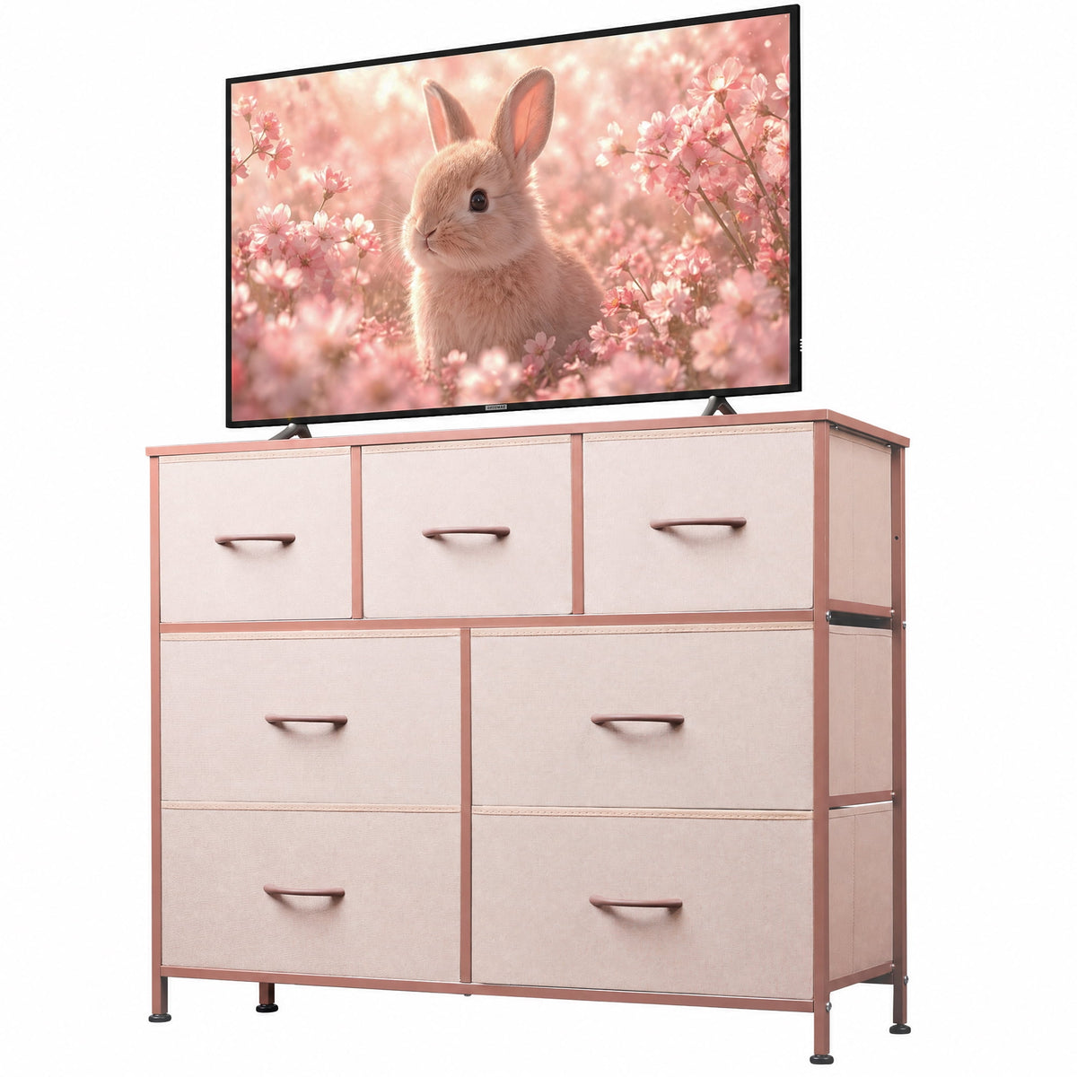 GALAXHERO 7 Drawer Dresser, TV Stands for 45" TV, Chest of Drawers with Fabric Bin for Bedroom, Living Room, Entryway