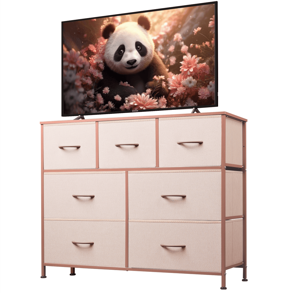 GALAXHERO 7 Drawer Dresser, TV Stands for 45" TV, Chest of Drawers with Fabric Bin for Bedroom, Living Room, Entryway