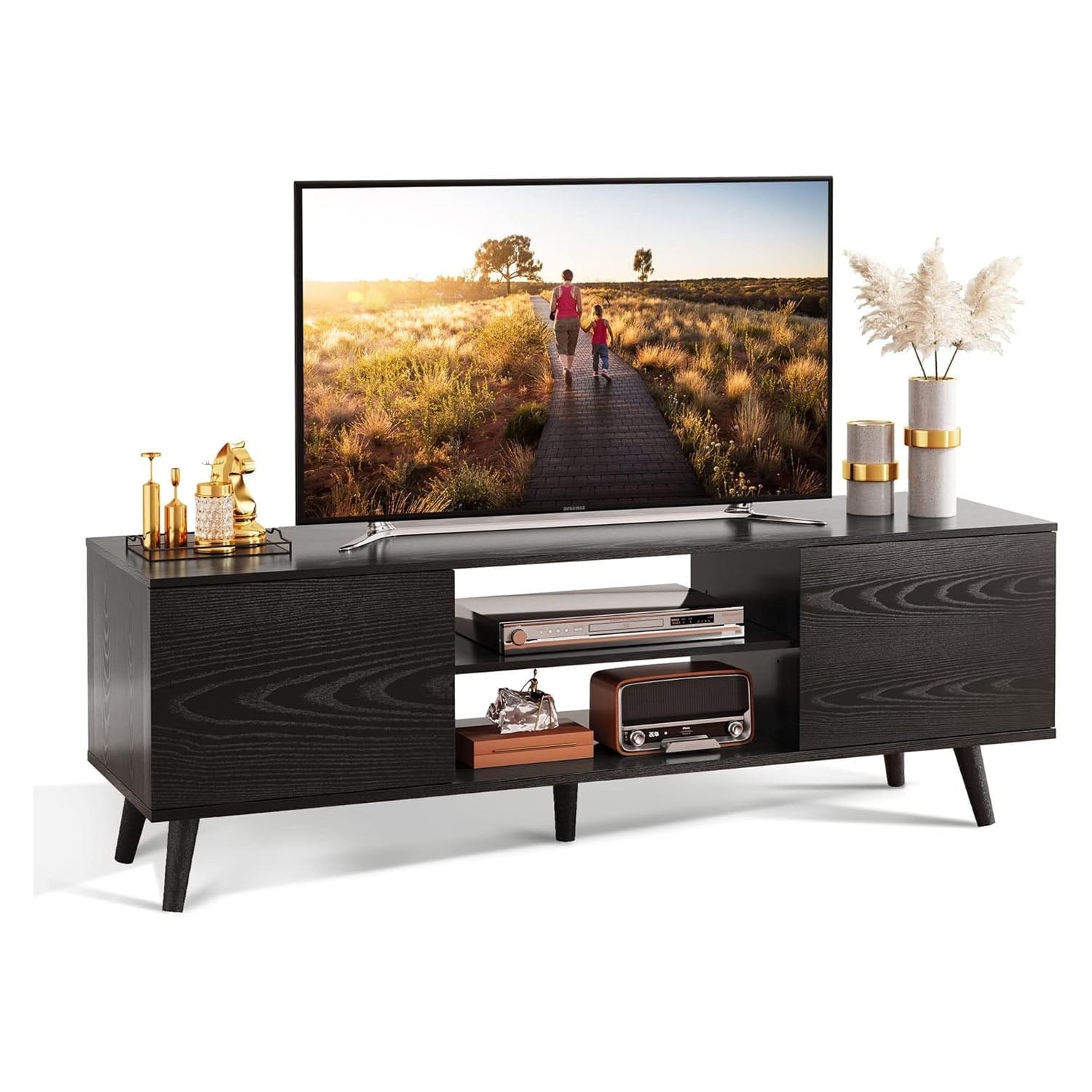 GALAXHERO TV Stand for 55 60 inch TV Rustic Entertainment Center with Storage Cabinets TV Console for Living Room, Long TV Cabinet