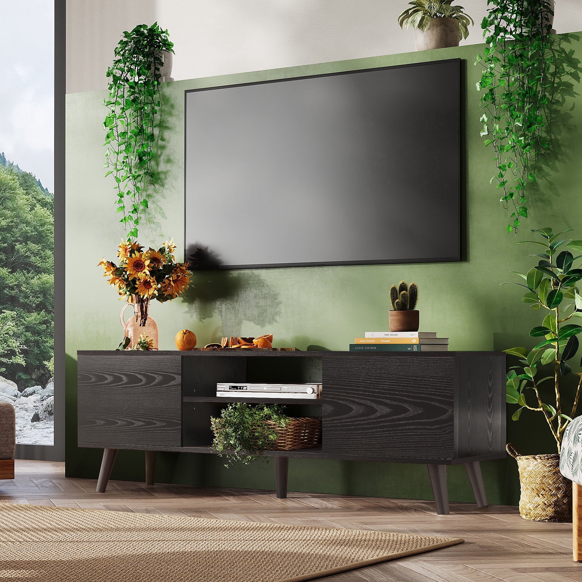 GALAXHERO TV Stand for 55 60 inch TV Rustic Entertainment Center with Storage Cabinets TV Console for Living Room, Long TV Cabinet