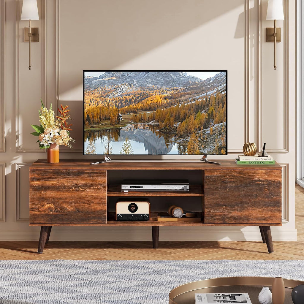 GALAXHERO TV Stand for 55 60 inch TV Rustic Entertainment Center with Storage Cabinets TV Console for Living Room, Long TV Cabinet