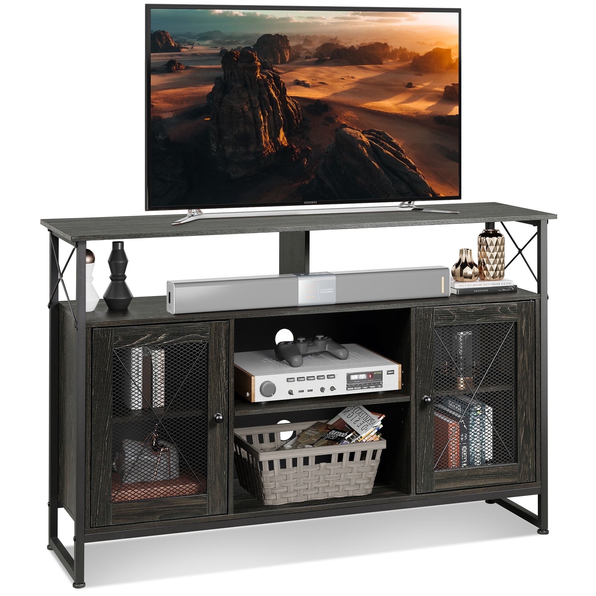 GALAXHERO TV Stand for 55 inch TV Entertainment Center with Storage, Farmhouse Industrial TV Console for Living Room Bedroom, Tall Media Console Stand