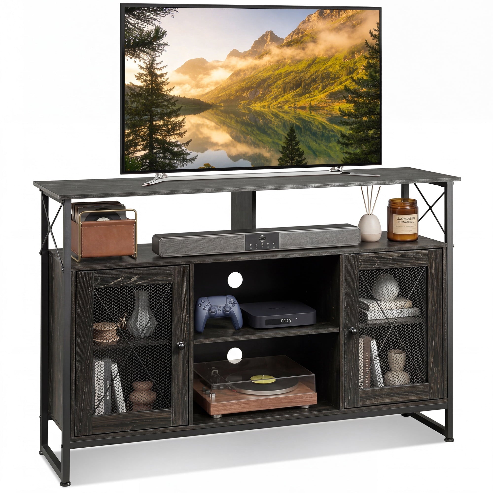 GALAXHERO Tall TV Stand for TVs up to 55", Farmhouse Industrial Entertainment Center with Storage, Media Console for Living Room Bedroom