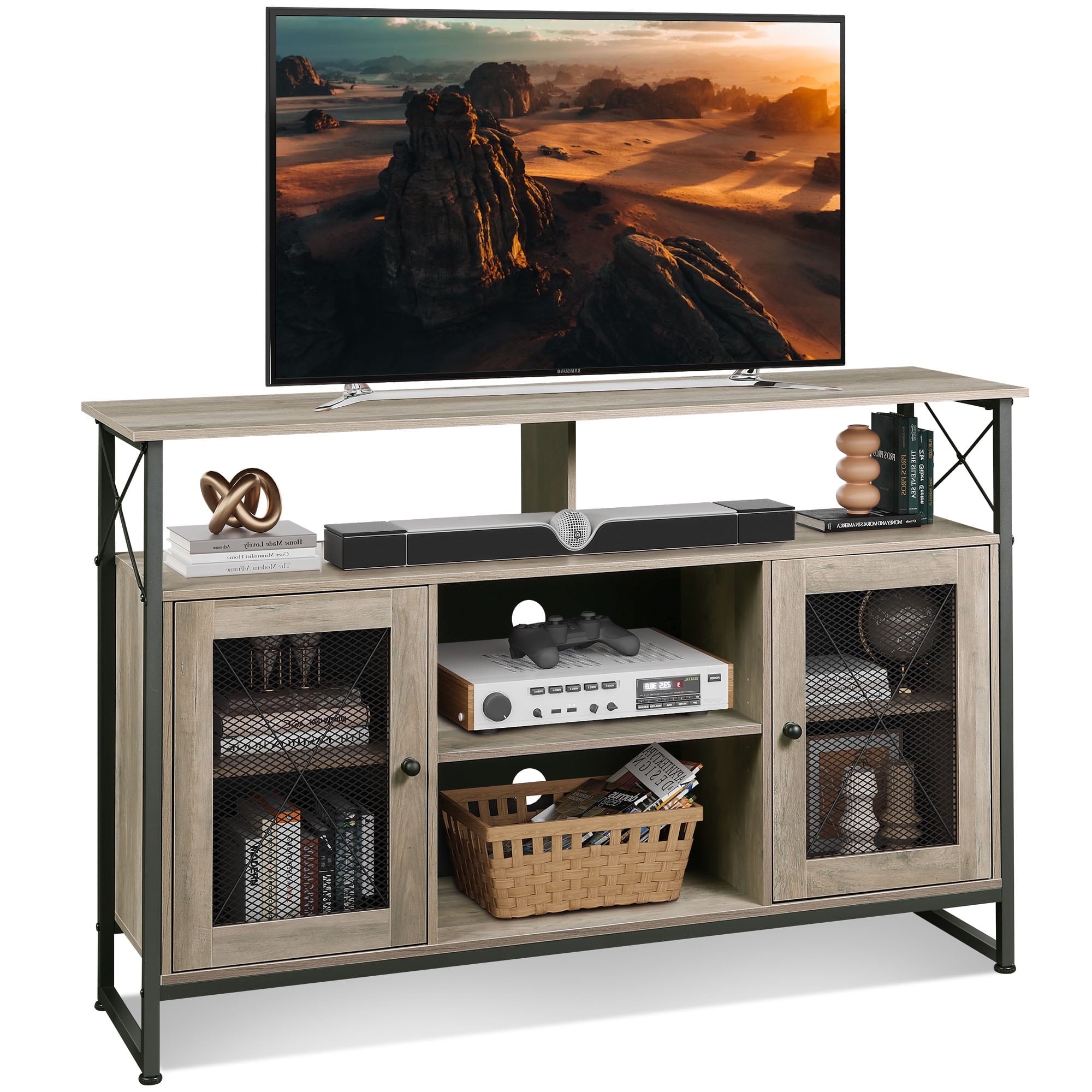 GALAXHERO TV Stand for 55 inch TV Entertainment Center with Storage, Farmhouse Industrial TV Console for Living Room Bedroom, Tall Media Console Stand
