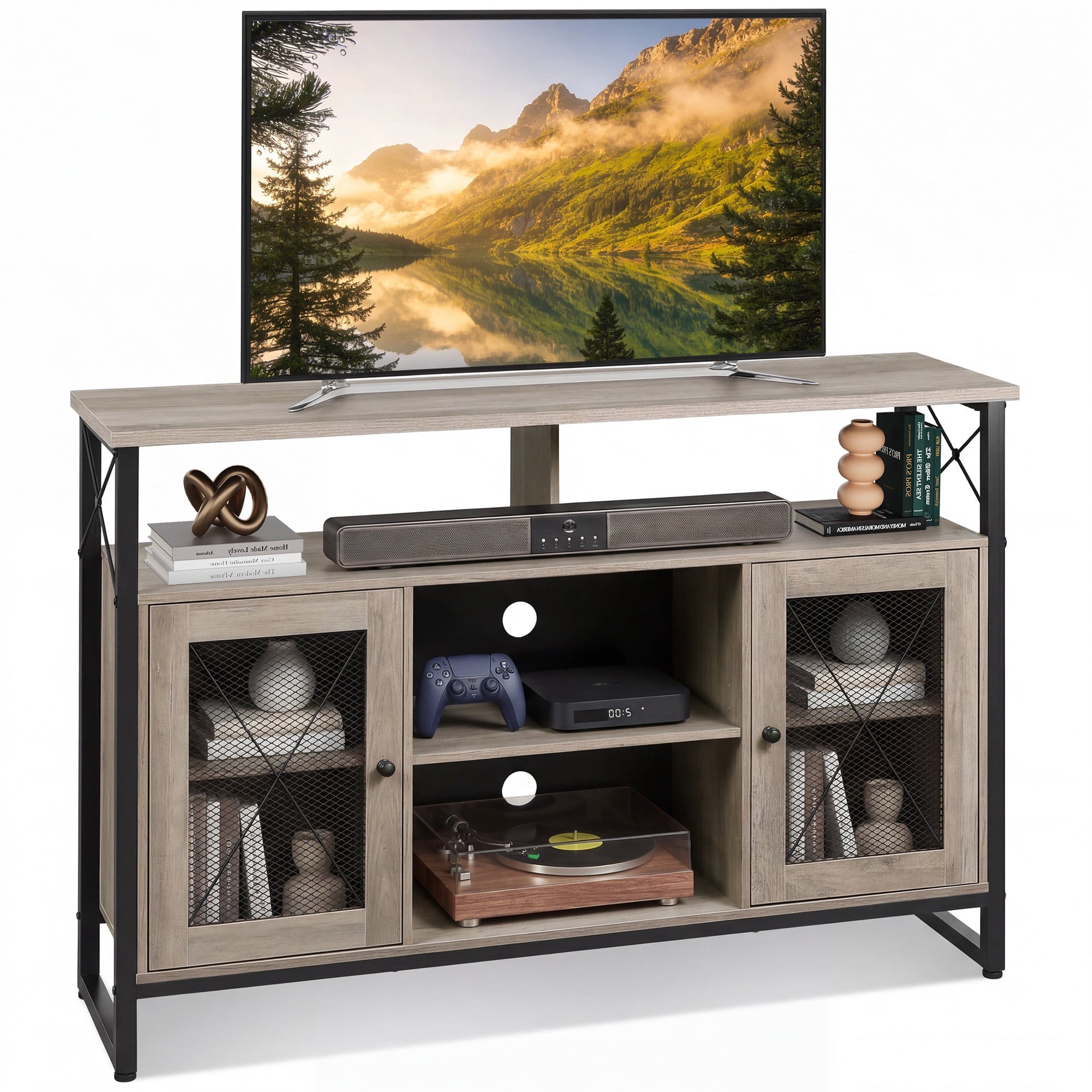 GALAXHERO Tall TV Stand for TVs up to 55", Farmhouse Industrial Entertainment Center with Storage, Media Console for Living Room Bedroom