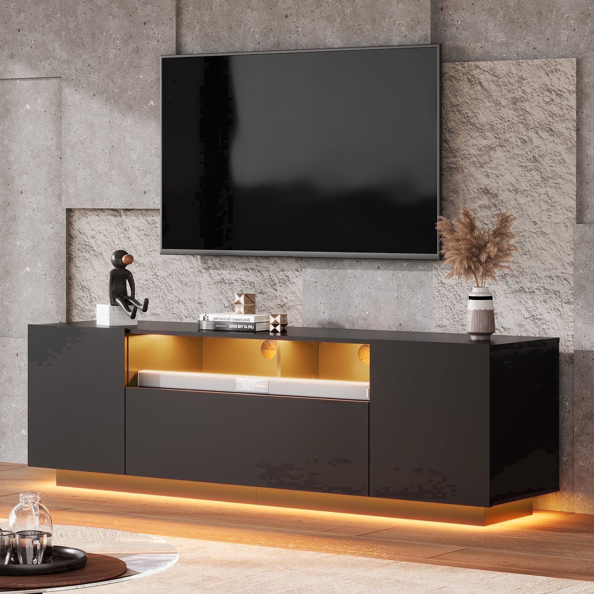 GALAXHERO  TV Stand for TVs up to 65”, Entertainment Center with LED Lights & Drawer, Modern TV Console with Storage for Living Room Bedroom