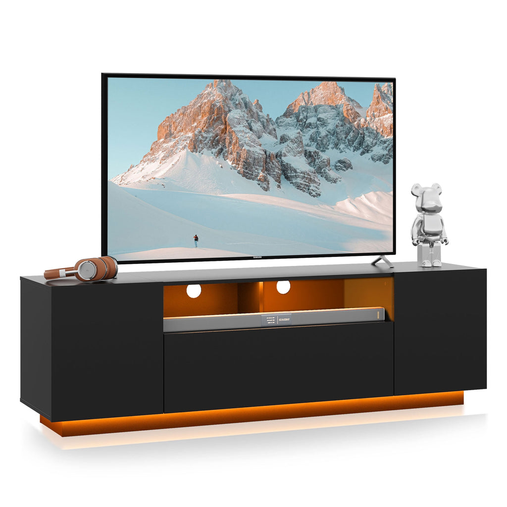 GALAXHERO TV Stand for 50-65 Inch TVs, 65" Entertainment Center with LED Lights, Modern TV Console with Storage Cabinet for Living Room & Bedroom, White