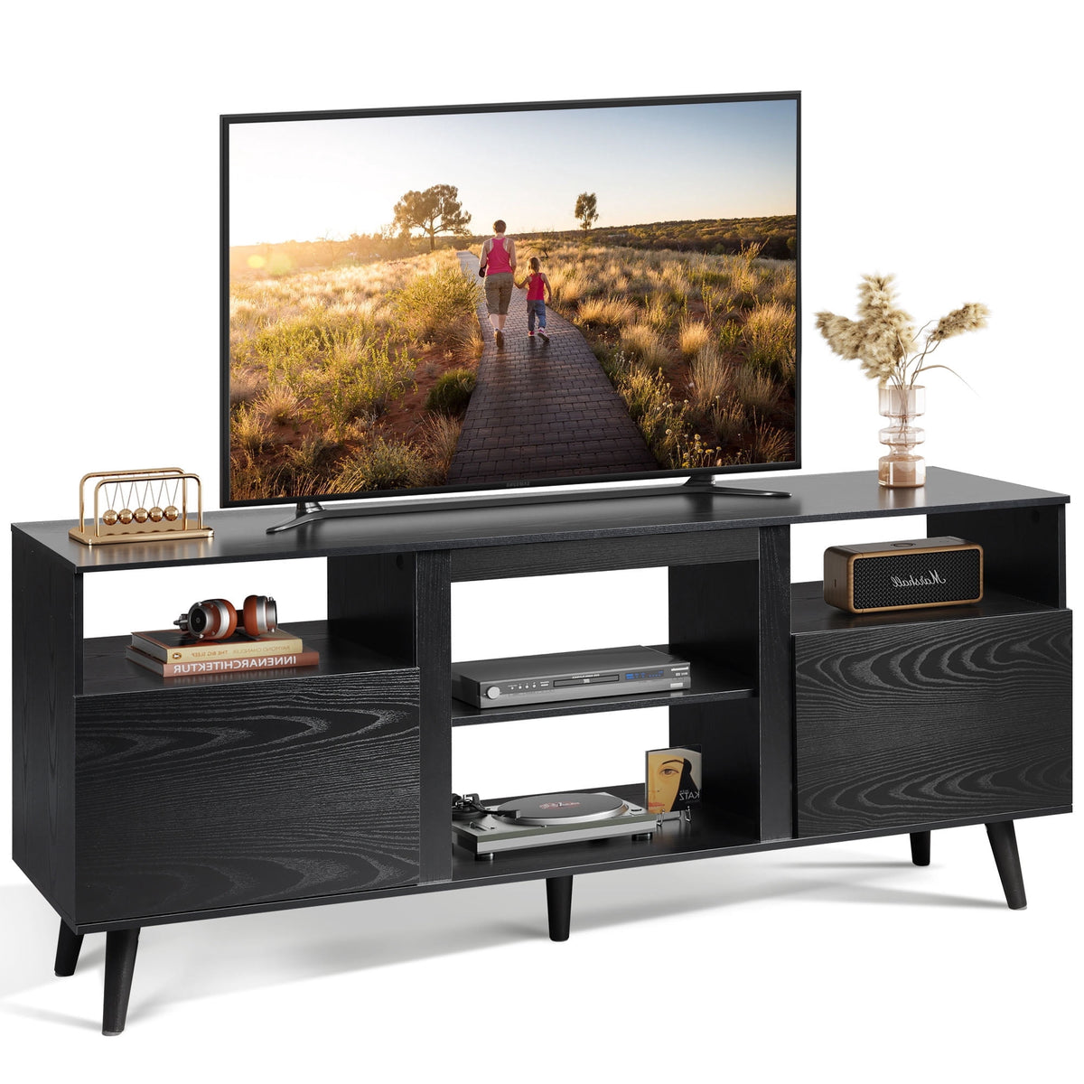 GALAXHERO TV Stand for 65-Inch TV, 58-Inch Entertainment Center with 2 Storage Cabinets, Media Console for Living Room, Bedroom, Office