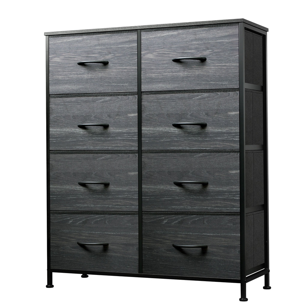 GALAXHERO Tall 8-Drawer Fabric Dresser, Double Storage Tower with Bins, Chest of Drawers for Bedroom, Closet, Living Room, Hallway, Charcoal Black Wood Grain Print