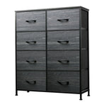 GALAXHERO Tall 8-Drawer Fabric Dresser, Double Storage Tower with Bins, Chest of Drawers for Bedroom, Closet, Living Room, Hallway, Charcoal Black Wood Grain Print