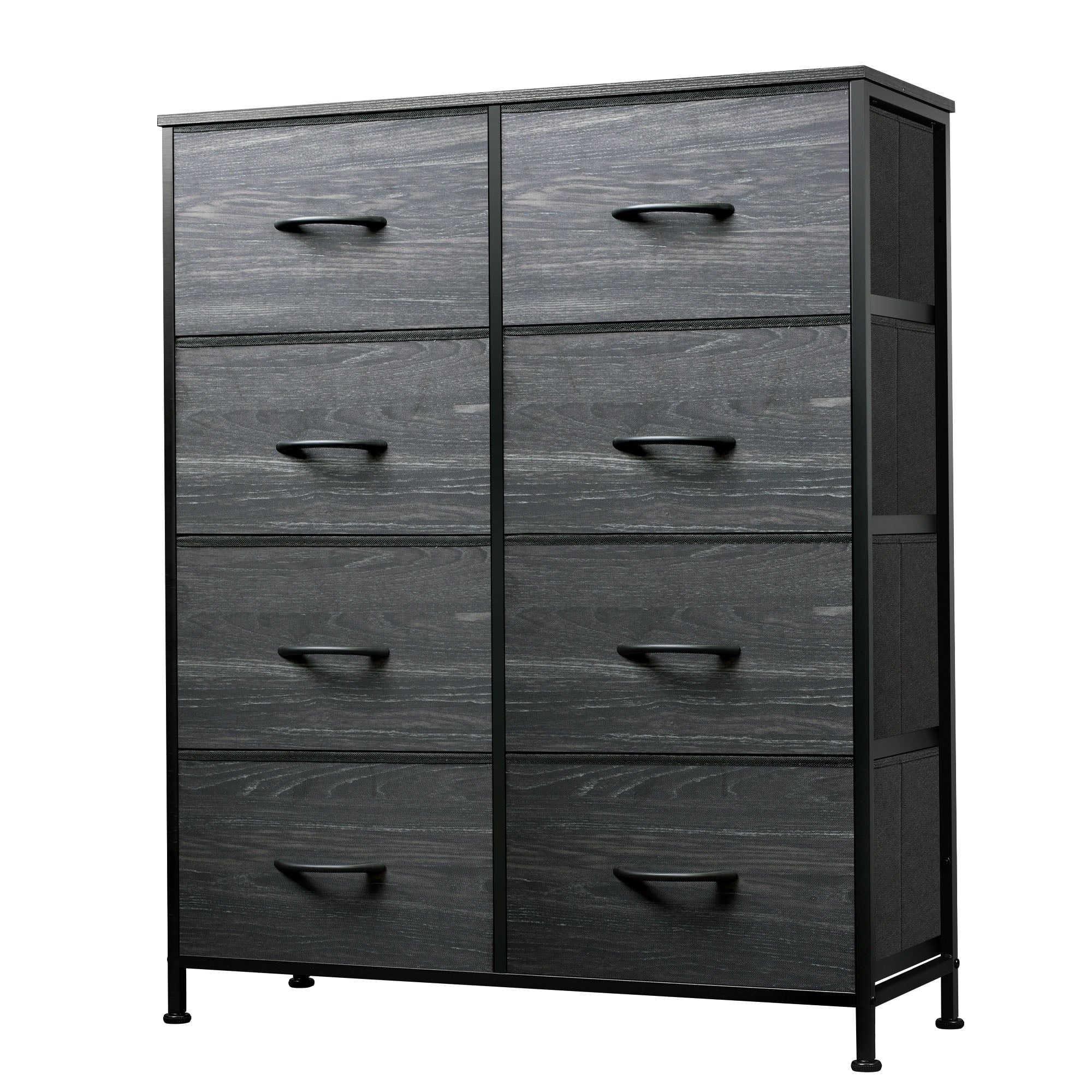 GALAXHERO Tall 8-Drawer Fabric Dresser, Double Storage Tower with Bins, Chest of Drawers for Bedroom, Closet, Living Room, Hallway, Charcoal Black Wood Grain Print