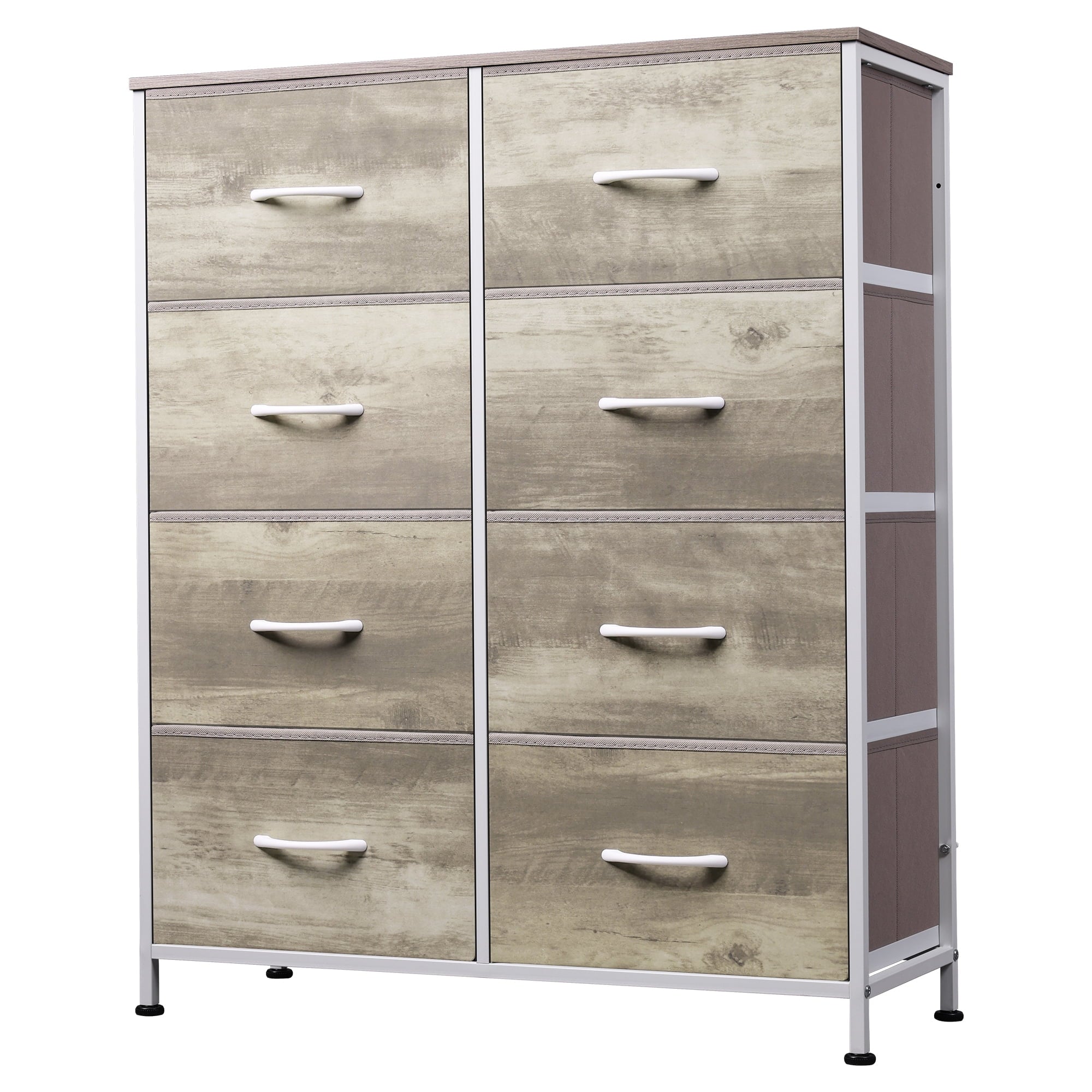 GALAXHERO Tall 8-Drawer Fabric Dresser, Double Storage Tower with Bins, Chest of Drawers for Bedroom, Closet, Living Room, Hallway, Charcoal Black Wood Grain Print