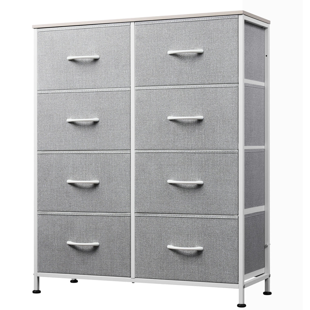GALAXHERO Tall 8-Drawer Fabric Dresser, Double Storage Tower with Bins, Chest of Drawers for Bedroom, Closet, Living Room, Hallway, Charcoal Black Wood Grain Print