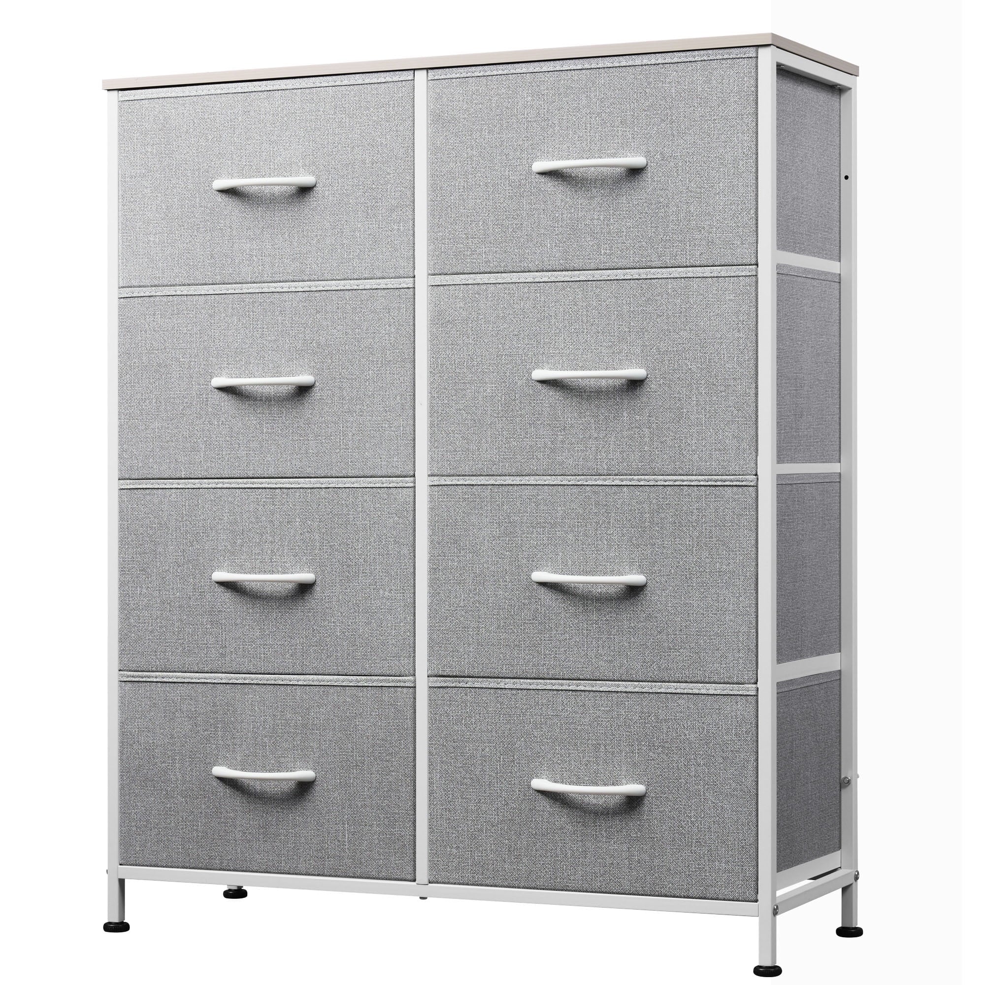 GALAXHERO Tall 8-Drawer Fabric Dresser, Double Storage Tower with Bins, Chest of Drawers for Bedroom, Closet, Living Room, Hallway, Charcoal Black Wood Grain Print