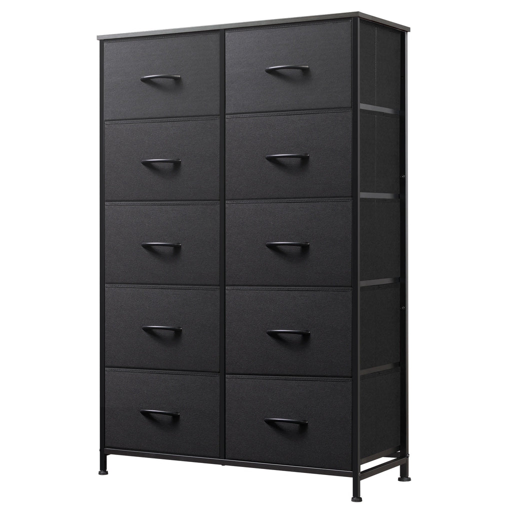 GALAXHERO Tall Dresser 10 Fabric Drawers, Storage Tower with Cabinet, Metal Frame, Wooden Top, Organizer Units for Bedroom, Living Room, Closet, Clothing