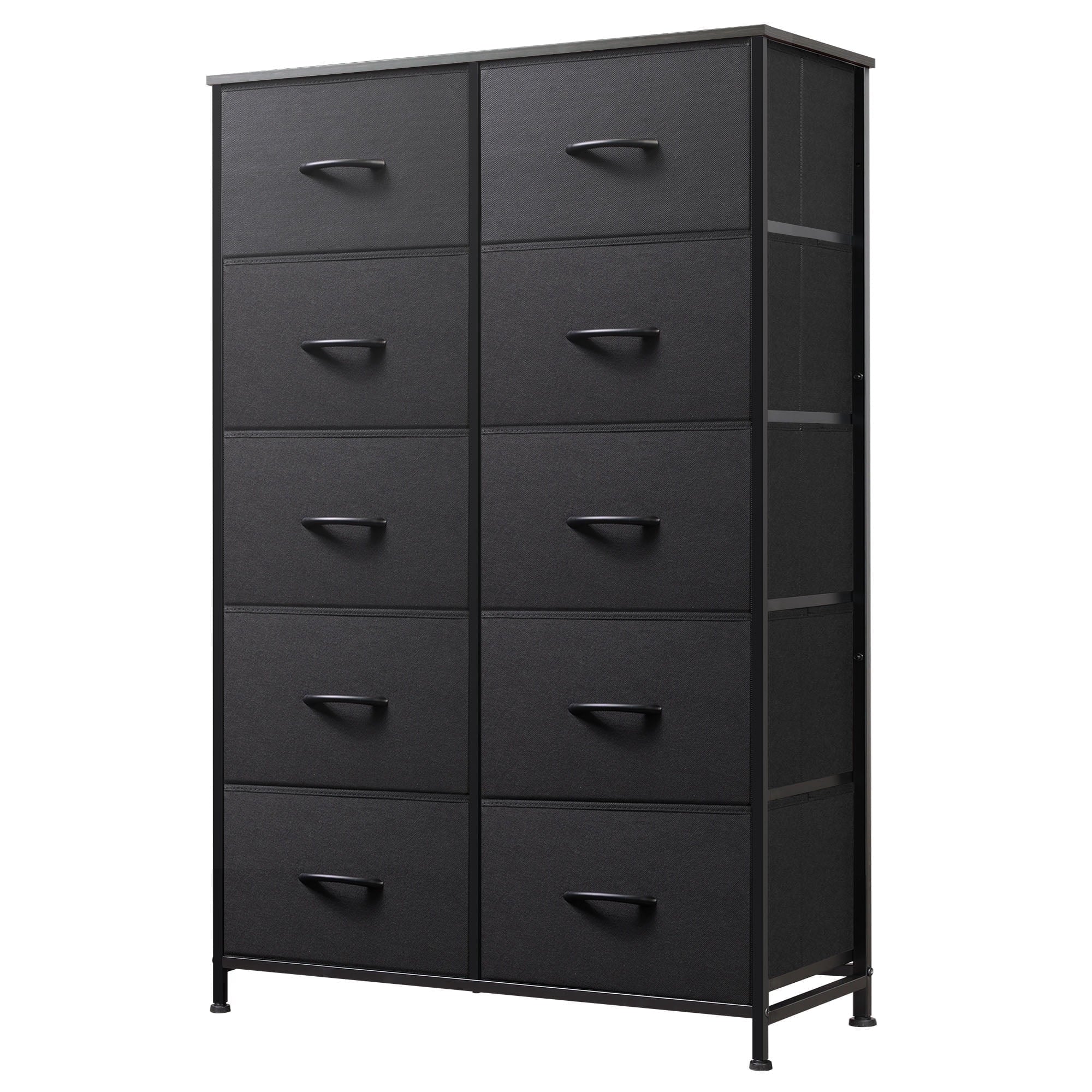 GALAXHERO Tall Dresser 10 Fabric Drawers, Storage Tower with Cabinet, Metal Frame, Wooden Top, Organizer Units for Bedroom, Living Room, Closet, Clothing