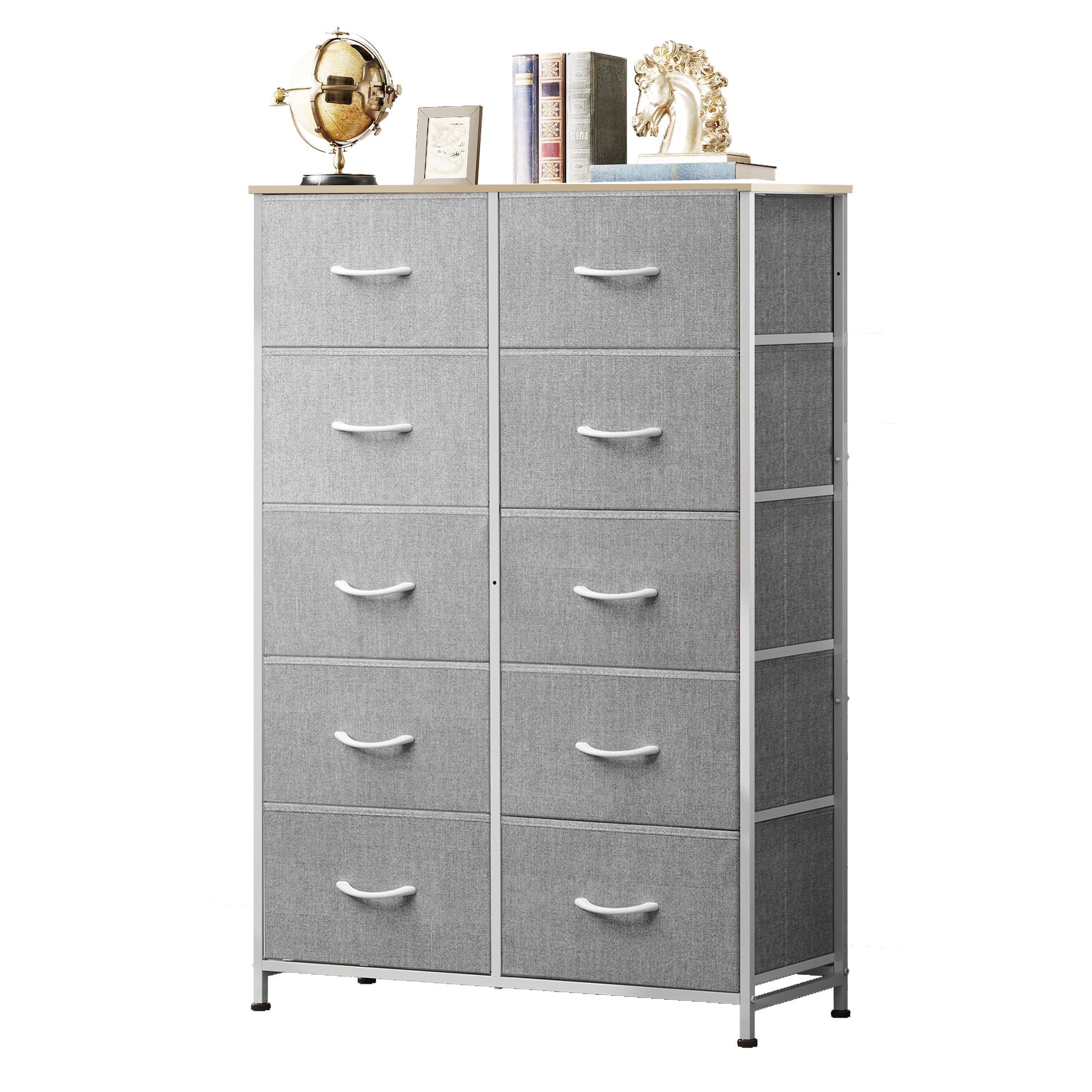 GALAXHERO Tall Dresser 10 Fabric Drawers, Storage Tower with Cabinet, Metal Frame, Wooden Top, Organizer Units for Bedroom, Living Room, Closet, Clothing