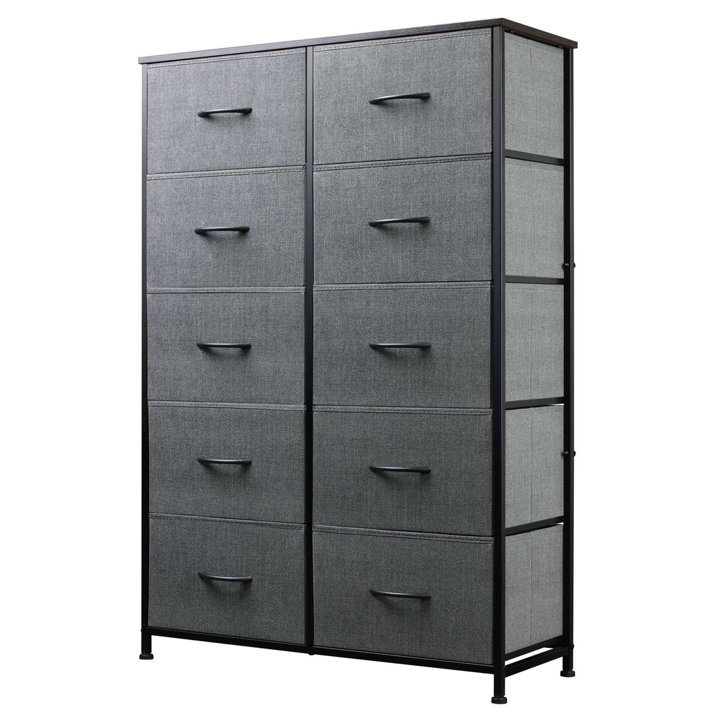 GALAXHERO Tall Dresser 10 Fabric Drawers, Storage Tower with Cabinet, Metal Frame, Wooden Top, Organizer Units for Bedroom, Living Room, Closet, Clothing