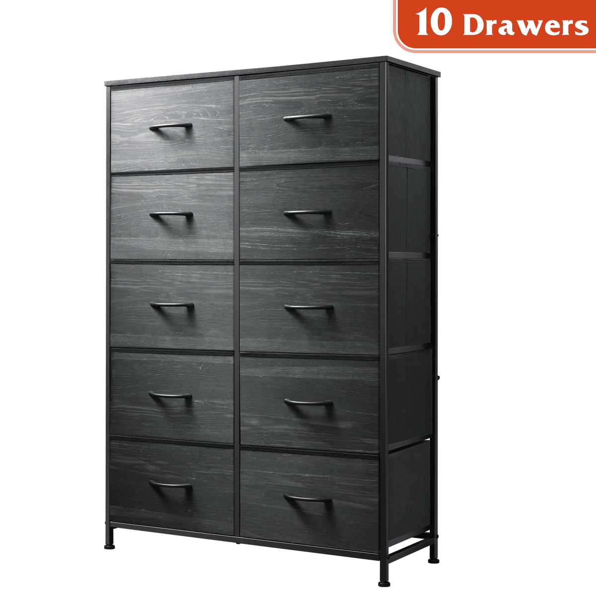 GALAXHERO Tall Dresser 10 Fabric Drawers, Storage Tower with Cabinet, Metal Frame, Wooden Top, Organizer Units for Bedroom, Living Room, Closet, Clothing