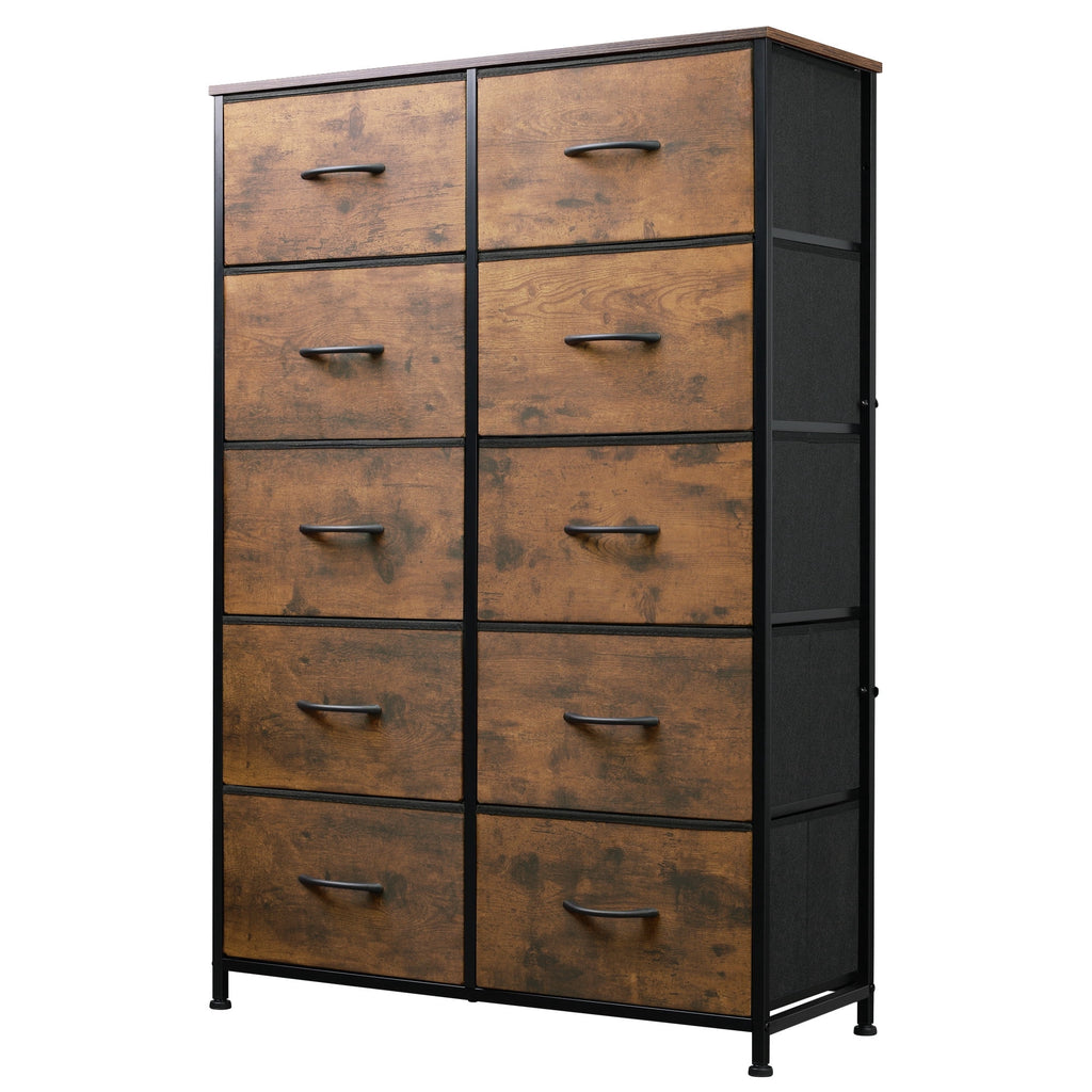 GALAXHERO Tall Dresser 10 Fabric Drawers, Storage Tower with Cabinet, Metal Frame, Wooden Top, Organizer Units for Bedroom, Living Room, Closet, Clothing