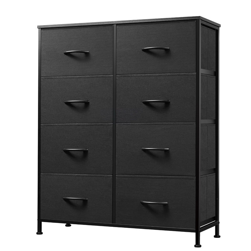 GALAXHERO Tall 8-Drawer Fabric Dresser, Double Storage Tower with Bins, Chest of Drawers for Bedroom, Closet, Living Room, Hallway, Charcoal Black Wood Grain Print