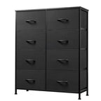 GALAXHERO Tall 8-Drawer Fabric Dresser, Double Storage Tower with Bins, Chest of Drawers for Bedroom, Closet, Living Room, Hallway, Charcoal Black Wood Grain Print