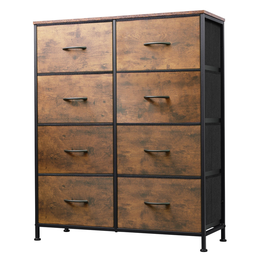 GALAXHERO Tall 8-Drawer Fabric Dresser, Double Storage Tower with Bins, Chest of Drawers for Bedroom, Closet, Living Room, Hallway, Charcoal Black Wood Grain Print