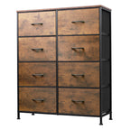 GALAXHERO Tall 8-Drawer Fabric Dresser, Double Storage Tower with Bins, Chest of Drawers for Bedroom, Closet, Living Room, Hallway, Charcoal Black Wood Grain Print