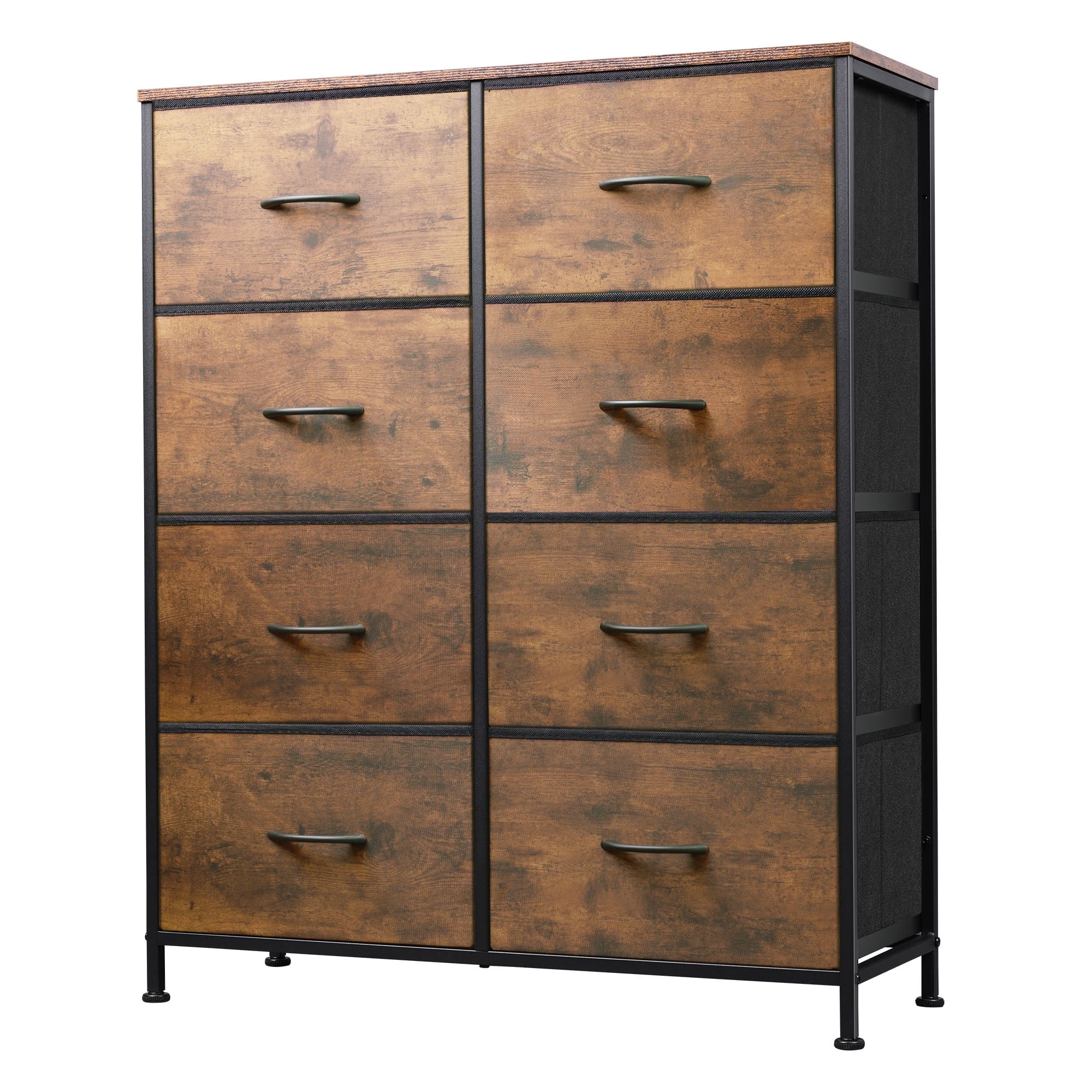 GALAXHERO Tall 8-Drawer Fabric Dresser, Double Storage Tower with Bins, Chest of Drawers for Bedroom, Closet, Living Room, Hallway, Charcoal Black Wood Grain Print