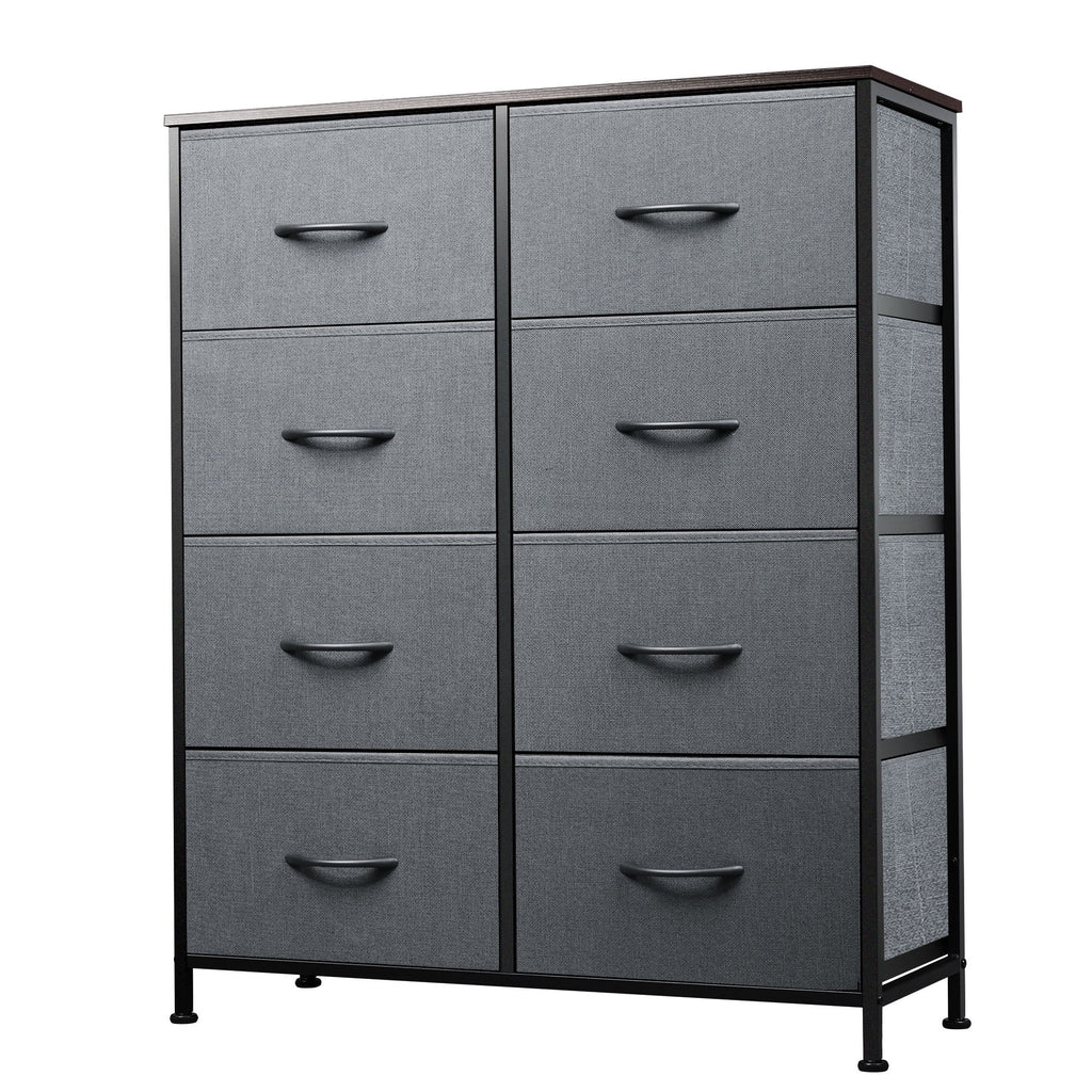 GALAXHERO Tall 8-Drawer Fabric Dresser, Double Storage Tower with Bins, Chest of Drawers for Bedroom, Closet, Living Room, Hallway, Charcoal Black Wood Grain Print