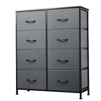 GALAXHERO Tall 8-Drawer Fabric Dresser, Double Storage Tower with Bins, Chest of Drawers for Bedroom, Closet, Living Room, Hallway, Charcoal Black Wood Grain Print