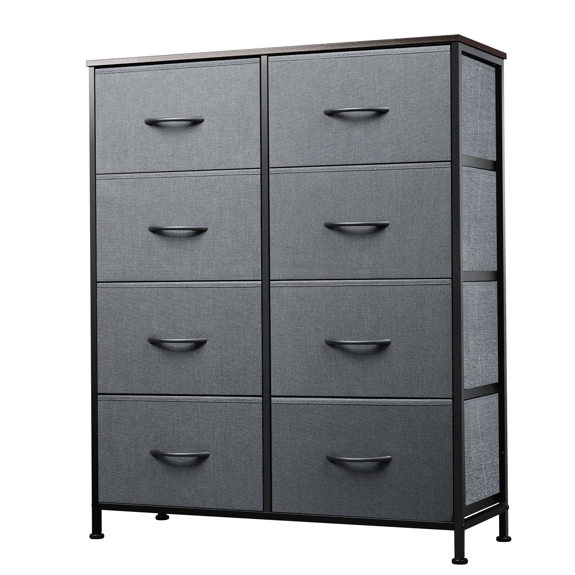 GALAXHERO Tall 8-Drawer Fabric Dresser, Double Storage Tower with Bins, Chest of Drawers for Bedroom, Closet, Living Room, Hallway, Charcoal Black Wood Grain Print