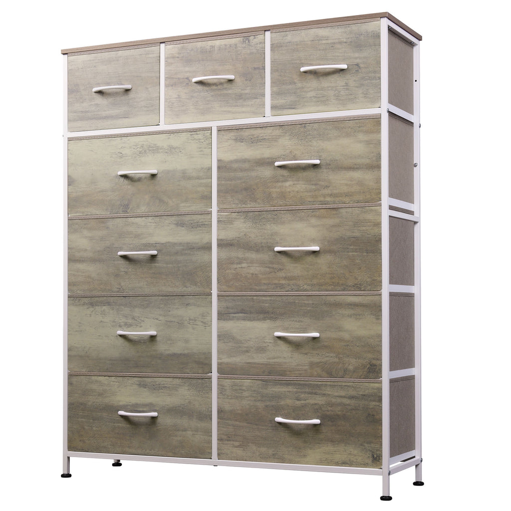 GALAXHERO Tall Dresser with 11 Fabric Drawers, Storage Chest for Bedroom, Closet, Hallway, Steel Frame, Wood Top，Rustic Brown Wood Grain Print