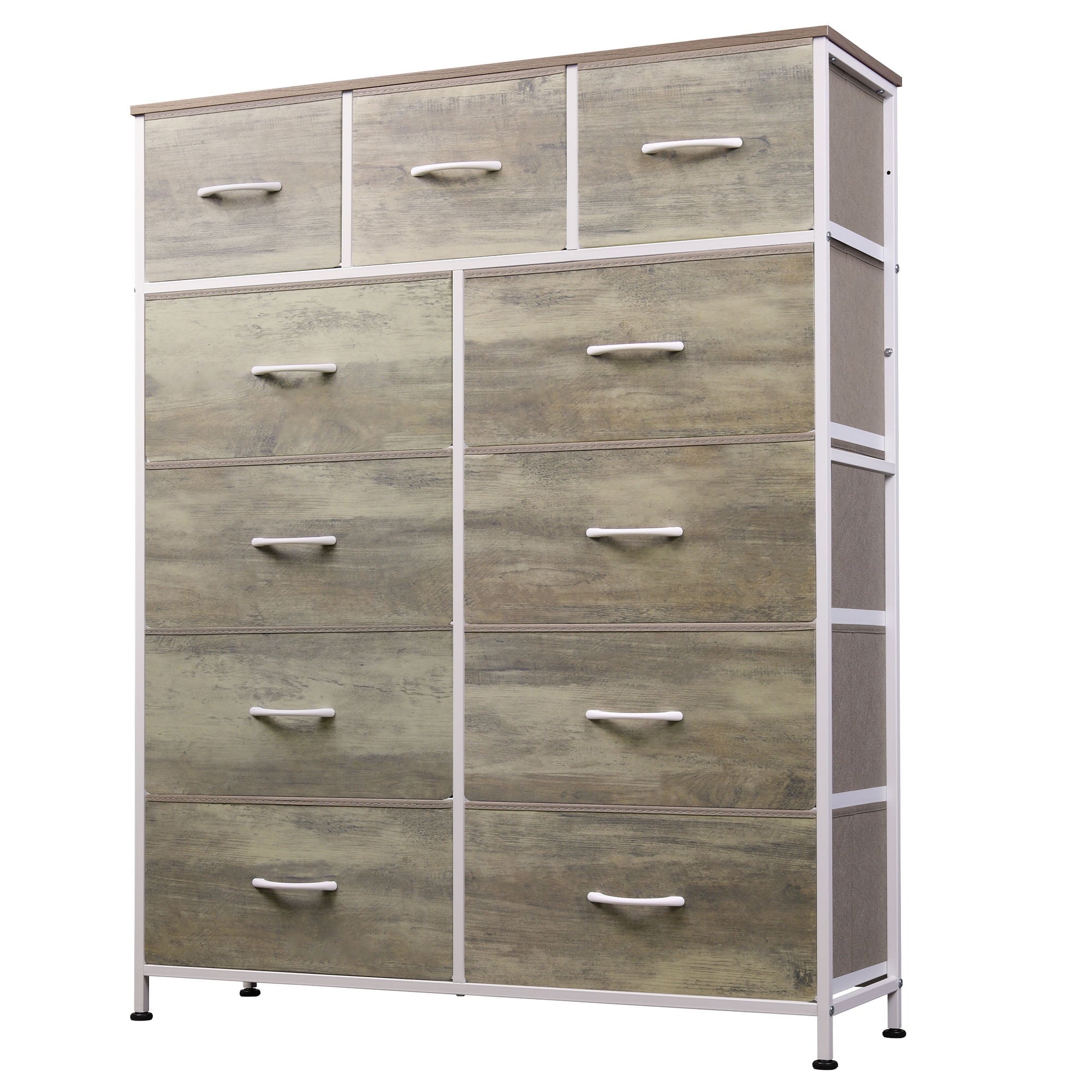 GALAXHERO Tall Dresser with 11 Fabric Drawers, Storage Chest for Bedroom, Closet, Hallway, Steel Frame, Wood Top，Rustic Brown Wood Grain Print