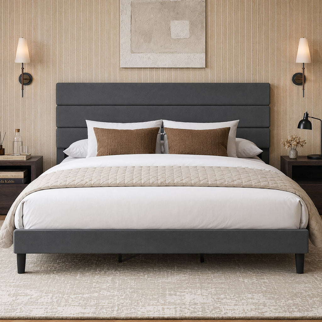 GALAXHERO Upholstered Bed Frame, King Size Bed Frame with Headboard, Platform Bed with Wood Slats, 1500LBS Mattress Foundation, No Box Spring Needed, Easy Assembly, Velvet