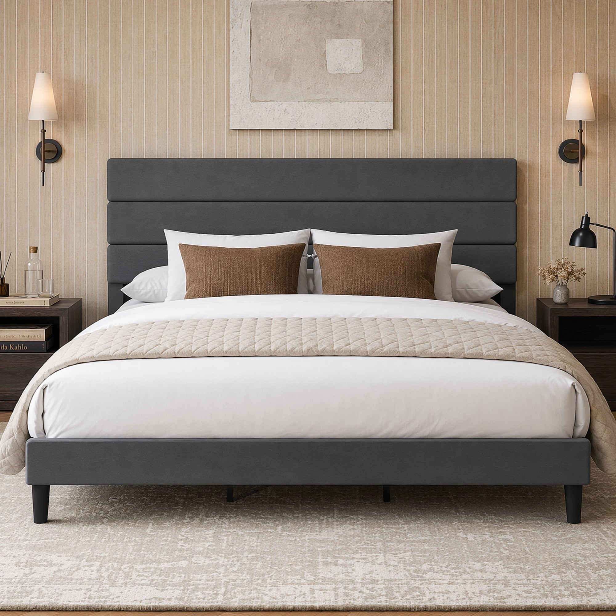 GALAXHERO Upholstered Bed Frame, King Size Bed Frame with Headboard, Platform Bed with Wood Slats, 1500LBS Mattress Foundation, No Box Spring Needed, Easy Assembly, Velvet